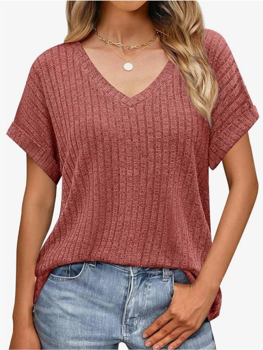JUST FASHION NOW NWT Light Wine V-neck T-Shirt Size Large